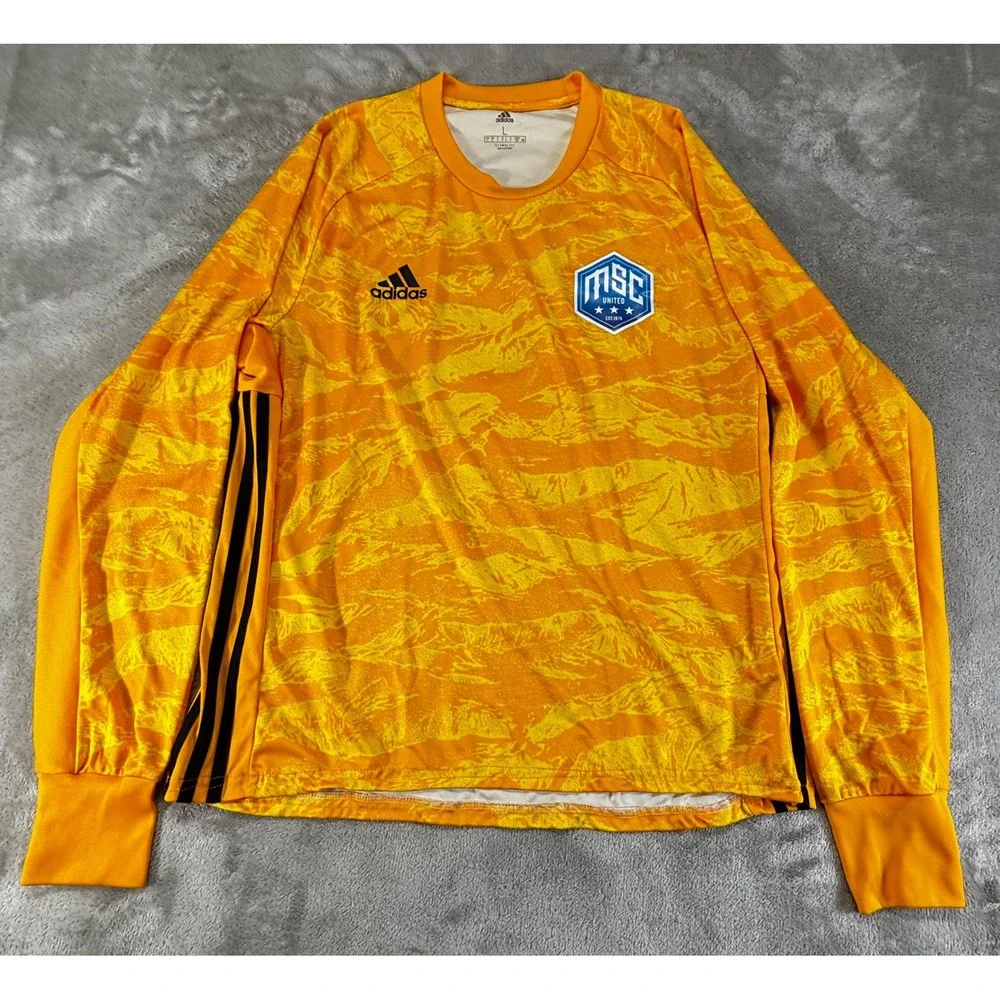 Adidas Soccer Jersey Mens Large Orange Yellow MSC United Climalite Long Sleeve L